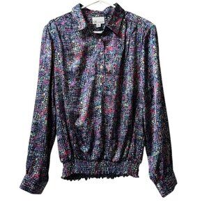 The TOG Shop Colorful Long Sleeve Button Down Blouse Size 18 Polyester Stretch